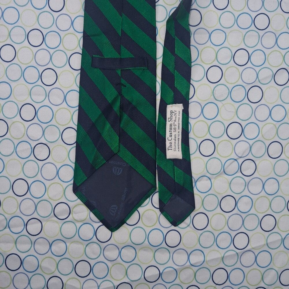 The Custom Shop Vintage Silk Tie- Navy/Green Regimental Stripe